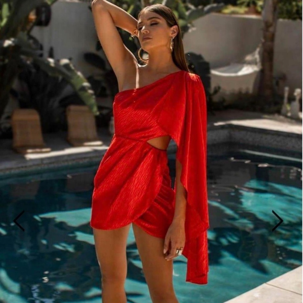 Runaway The Label One Shoulder Draped side cut out red Mini dress